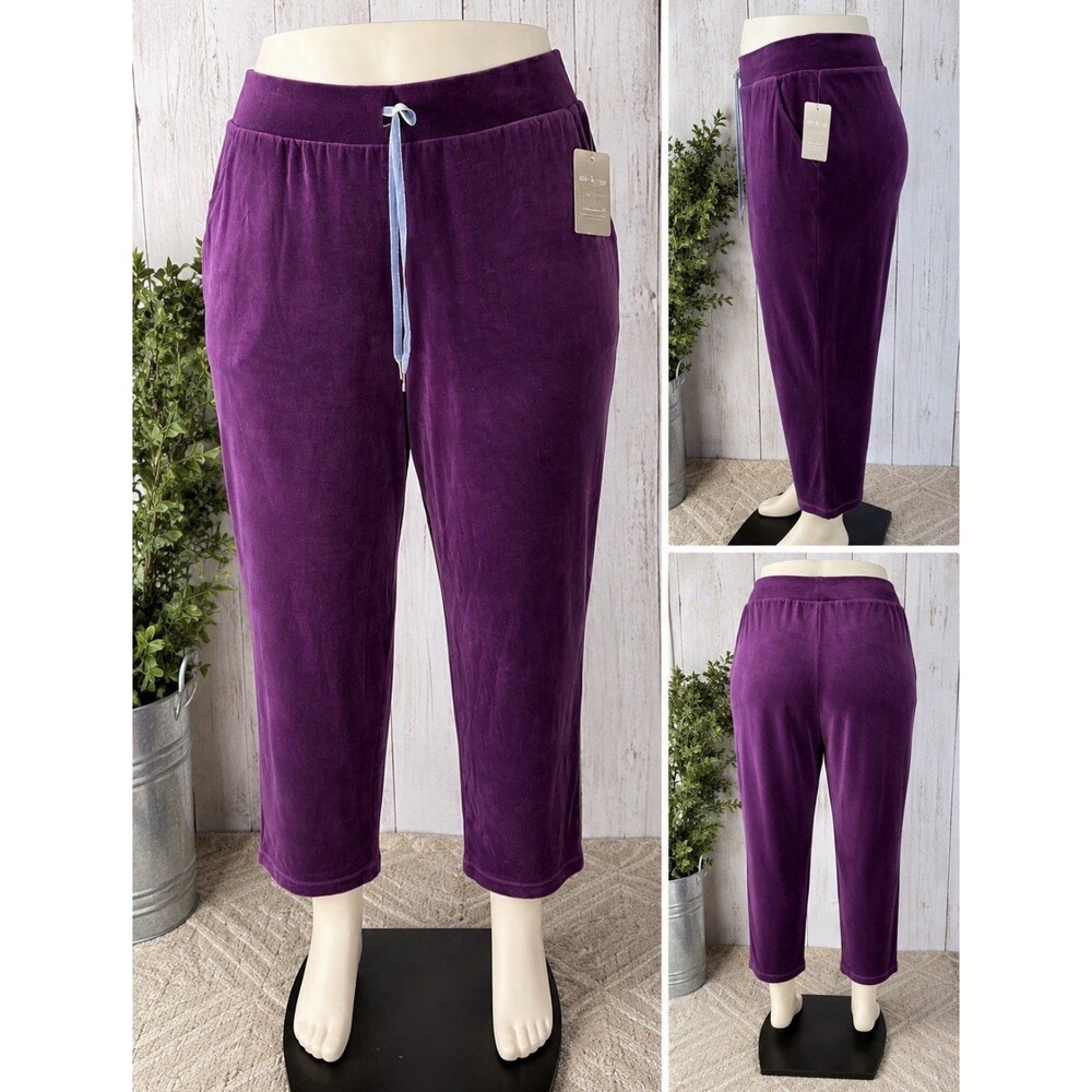 White Stag XL 16-18 Women’s Purple Velour Pants 40x31 NWT Drawstring